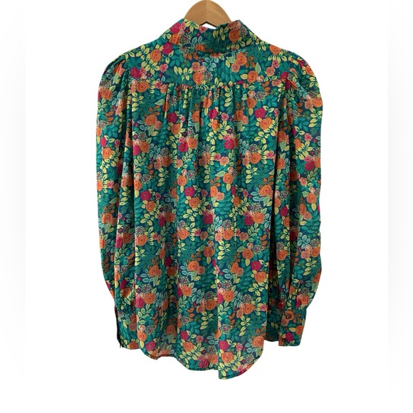 Sundance women’s Rosie Vines Puff Sleeve Button Down Blouse M Floral green blue - Picture 2 of 10